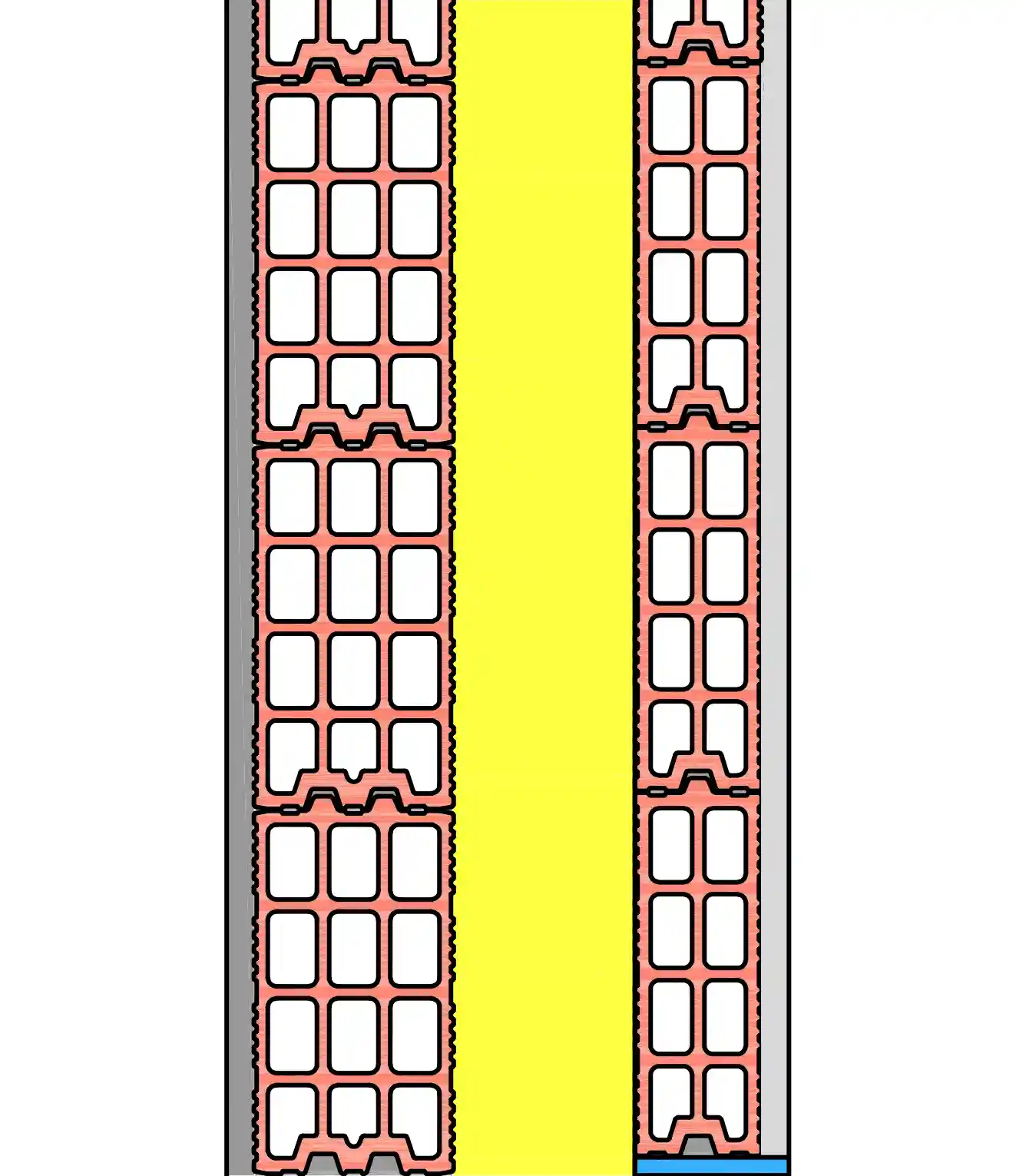 Imágen de sección de fachada con ailamiento intermedio y trasdosado cerámico para Ladrillo Drybrick 49x20x11